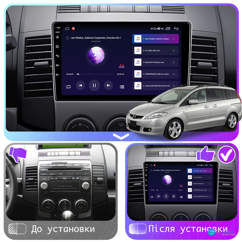 Штатная магнитола Lesko для Mazda Premacy II (CR) 2005-2007 экран 9" 4/64Gb 4G Wi-Fi GPS Top