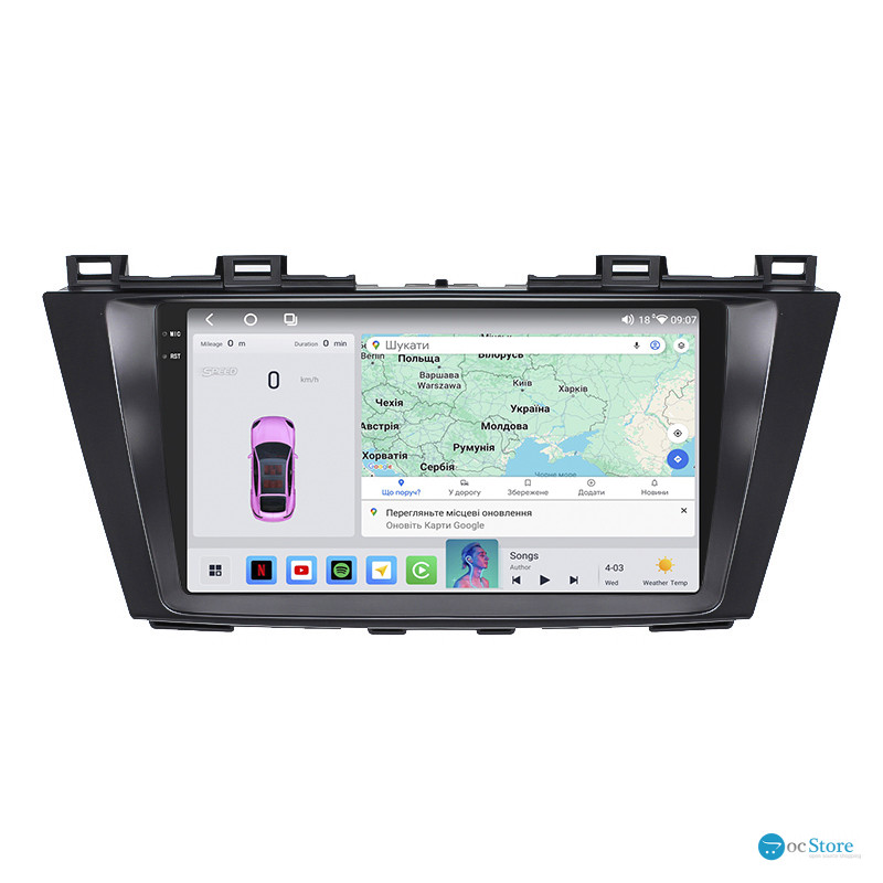 Штатная магнитола Lesko для Mazda Premacy III (CW) 2010-2017 экран 9" 4/64 QLED CarPlay 4G Wi-Fi GPS 360 Prime