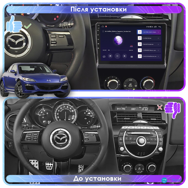 Штатная магнитола Lesko для Mazda RX-8 I Рестайлинг 2008-2012 экран 9" 2/32Gb CarPlay 4G Wi-Fi GPS Prime