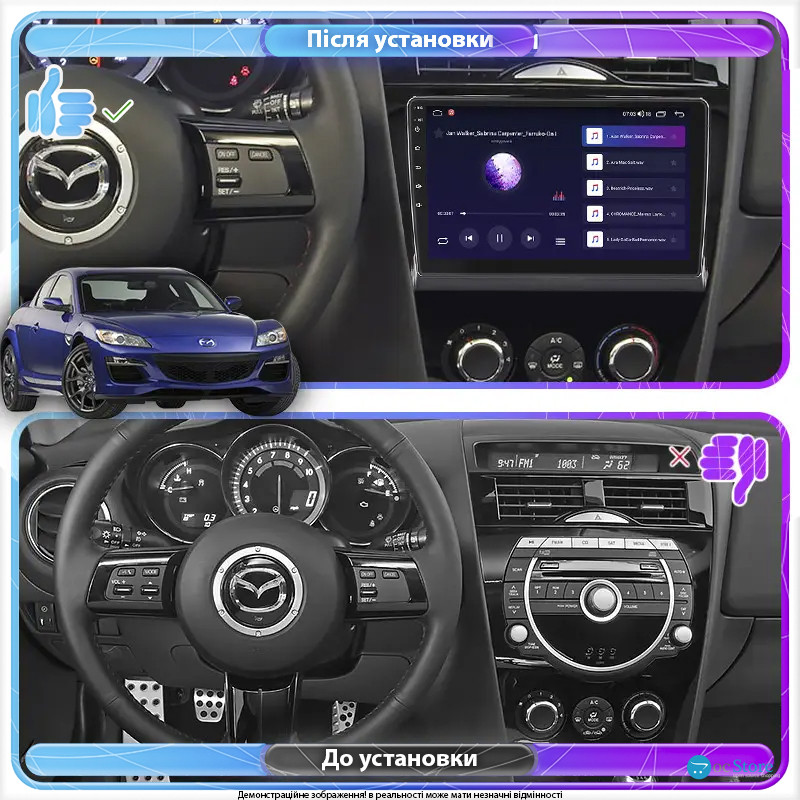 Штатная магнитола Lesko для Mazda RX-8 I Рестайлинг 2008-2012 экран 9" 6/128Gb 4G Wi-Fi GPS Top
