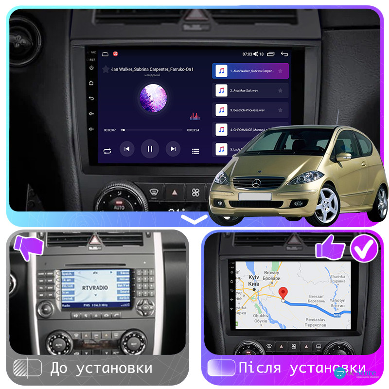 Штатная магнитола Lesko для Mercedes-Benz A-Класс II (W169) Рестайлинг 2008-2012 экран 9" 4/64Gb CarPlay 4G Wi-Fi GPS Prime