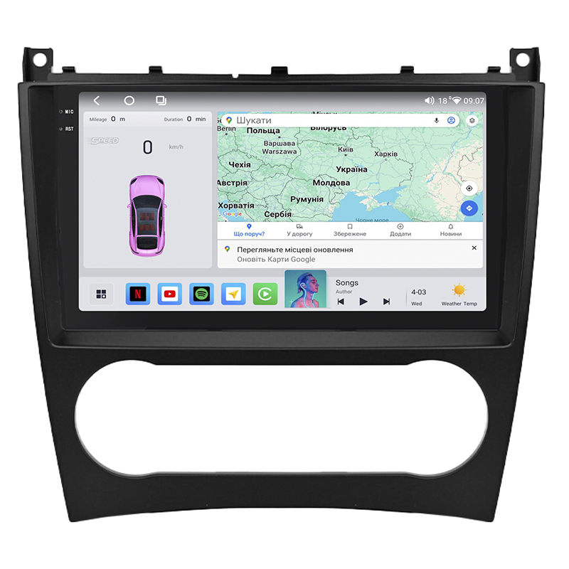 Штатная магнитола Lesko для Mercedes-Benz C-Класс II (W203) Рестайлинг 2004-2008 экран 9" 4/64 QLED CarPlay 4G Wi-Fi GPS 360 Prime