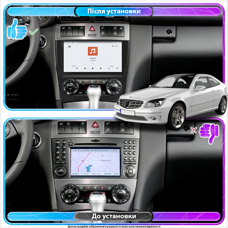 Штатная магнитола Lesko для Mercedes-Benz C-Класс II (W203) Рестайлинг 2004-2008 экран 9" 4/64 QLED CarPlay 4G Wi-Fi GPS 360 Prime