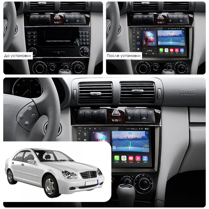 Штатная магнитола Lesko для Mercedes-Benz C-Класс II (W203) Рестайлинг 2004-2008 экран 9" 4/64Gb 4G Wi-Fi GPS Top