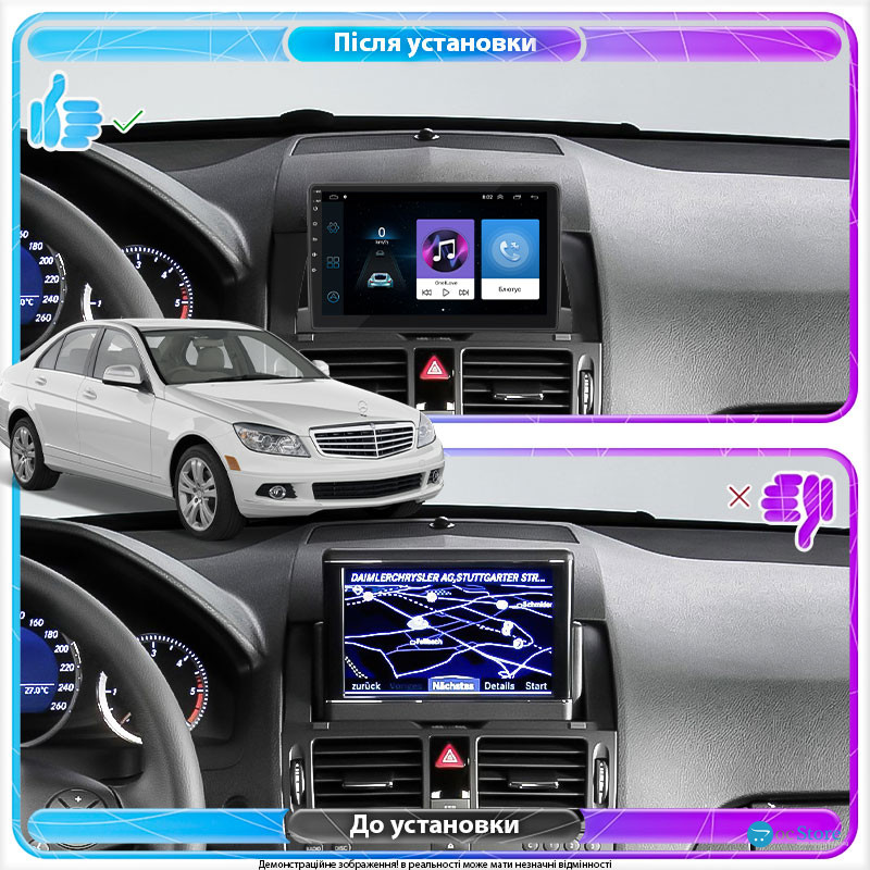 Штатная магнитола Lesko для Mercedes-Benz C-Класс III (W204) 2006-2011 экран 9" 1/16Gb Wi-Fi GPS Base
