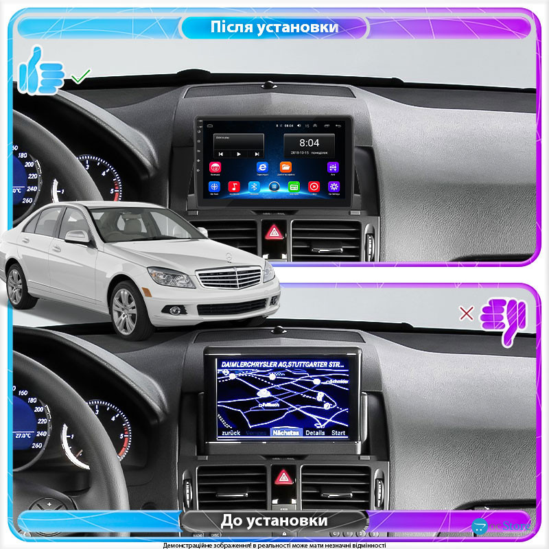 Штатная магнитола Lesko для Mercedes-Benz C-Класс III (W204) 2006-2011 экран 9" 2/32Gb Wi-Fi GPS Base