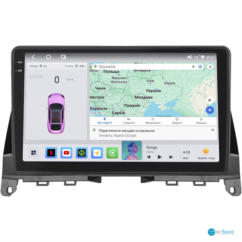 Штатная магнитола Lesko для Mercedes-Benz C-Класс III (W204) 2006-2011 экран 9" 4/64 QLED CarPlay 4G Wi-Fi GPS 360 Prime