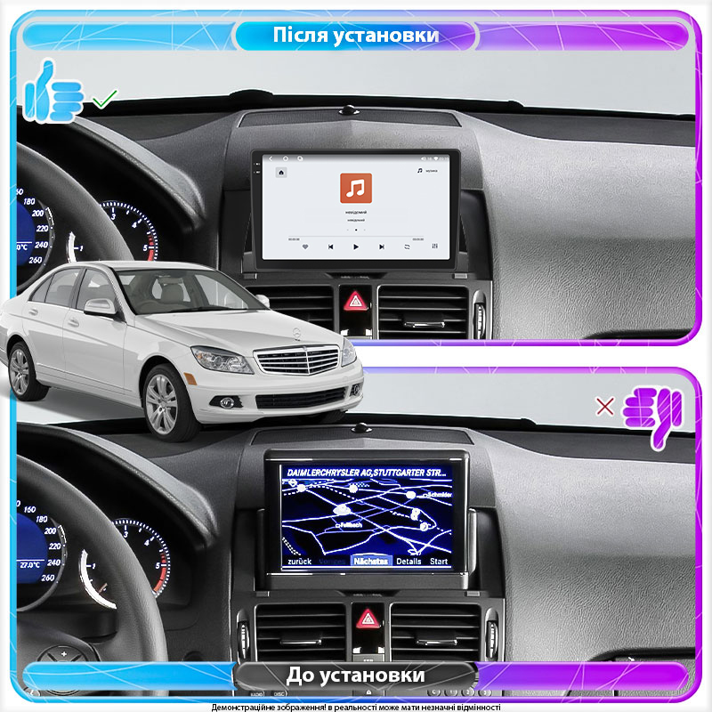 Штатная магнитола Lesko для Mercedes-Benz C-Класс III (W204) 2006-2011 экран 9" 4/64 QLED CarPlay 4G Wi-Fi GPS 360 Prime