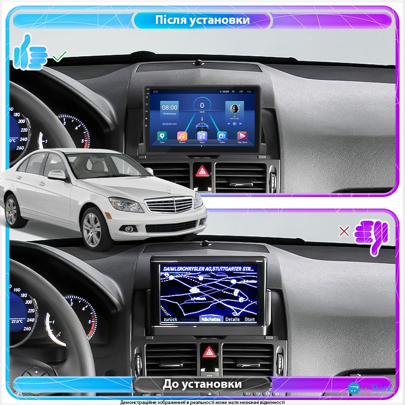 Штатная магнитола Lesko для Mercedes-Benz C-Класс III (W204) 2006-2011 экран 9" 2/32Gb 4G Wi-Fi GPS Top