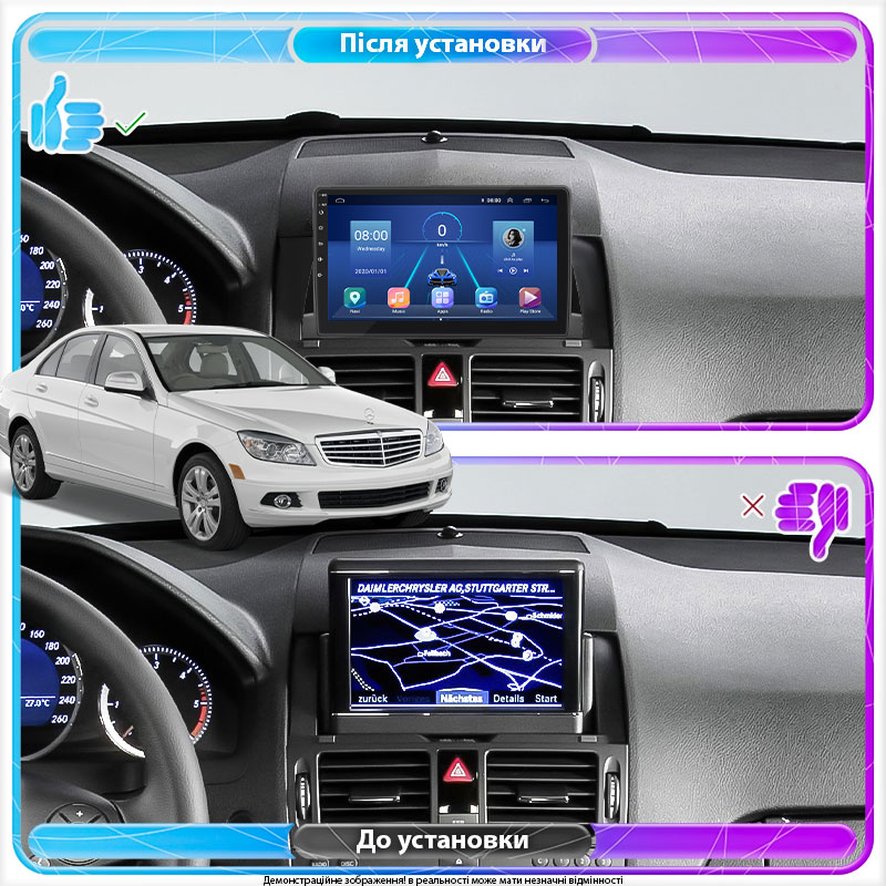 Штатная магнитола Lesko для Mercedes-Benz C-Класс III (W204) 2006-2011 экран 9" 2/32Gb 4G Wi-Fi GPS Top