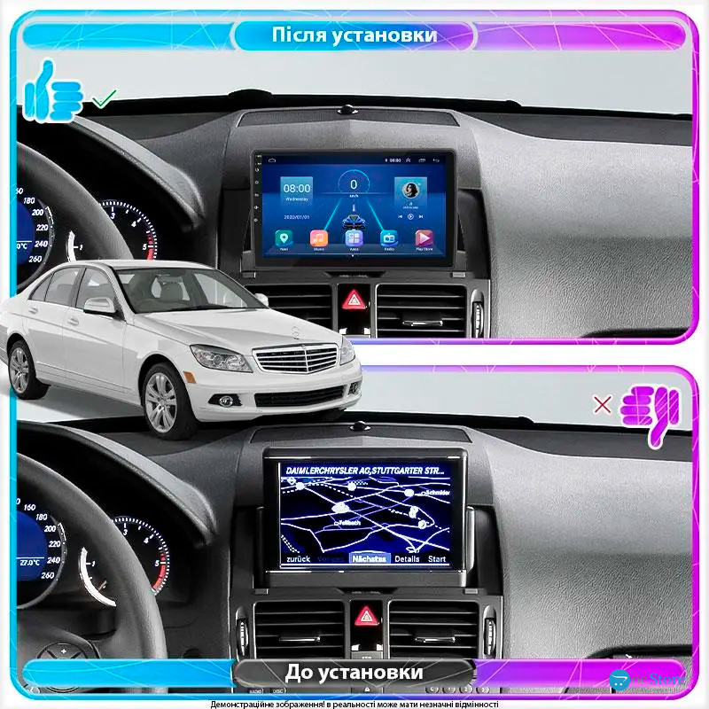 Штатная магнитола Lesko для Mercedes-Benz C-Класс III (W204) 2006-2011 экран 9" 6/128Gb 4G Wi-Fi GPS Top