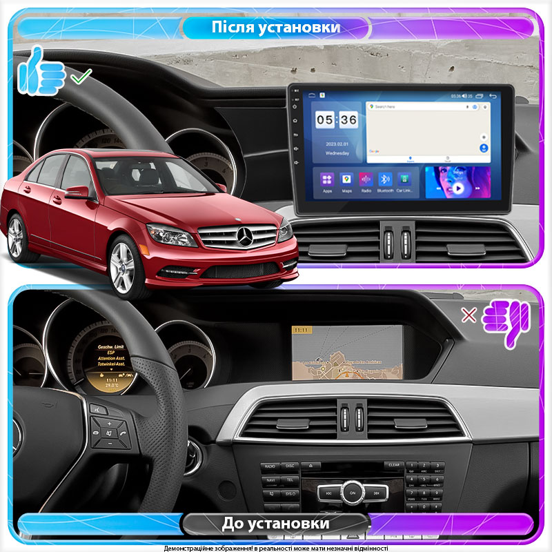 Штатная магнитола Lesko для Mercedes-Benz C-Класс III (W204) Рестайлинг 2011-2015 экран 9" 4/64Gb CarPlay 4G Wi-Fi GPS Prime