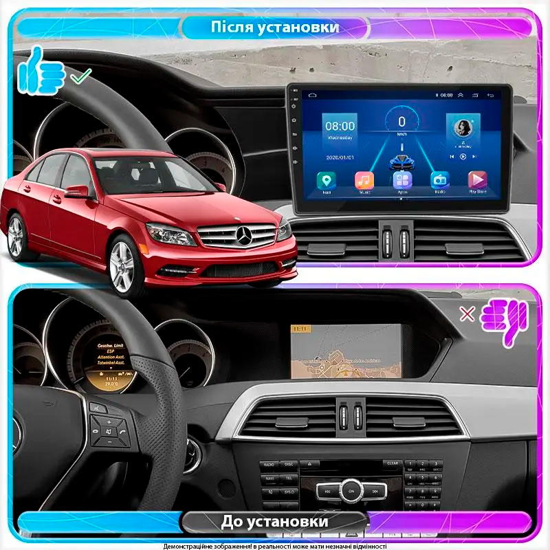 Штатная магнитола Lesko для Mercedes-Benz C-Класс III (W204) Рестайлинг 2011-2015 экран 9" 6/128Gb 4G Wi-Fi GPS Top