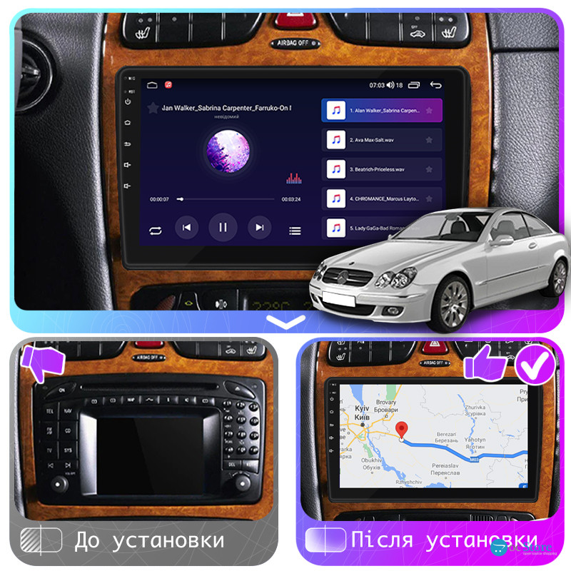 Штатная магнитола Lesko для Mercedes-Benz CLK-Класс II (W209) 2002-2005 экран 9" 4/64Gb CarPlay 4G Wi-Fi GPS Prime