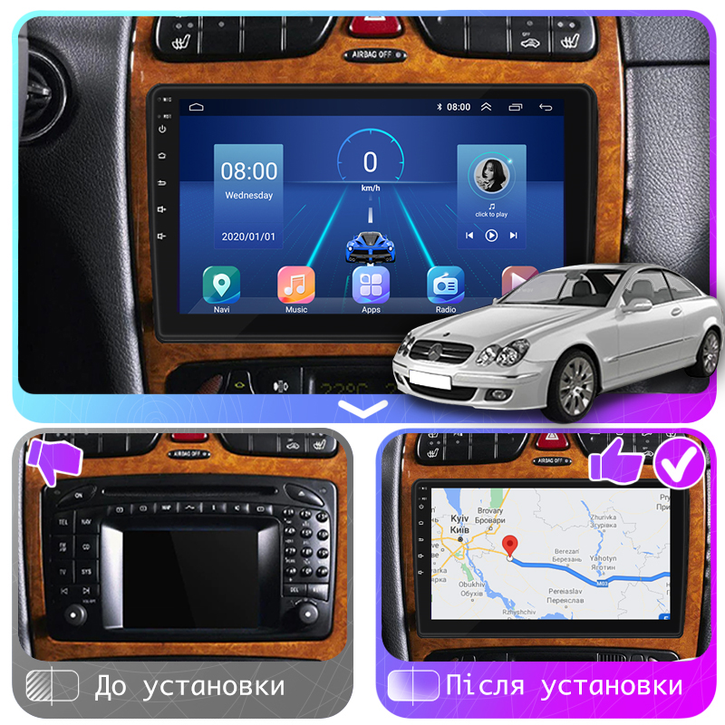 Штатная магнитола Lesko для Mercedes-Benz CLK-Класс II (W209) 2002-2005 экран 9" 2/32Gb 4G Wi-Fi GPS Top
