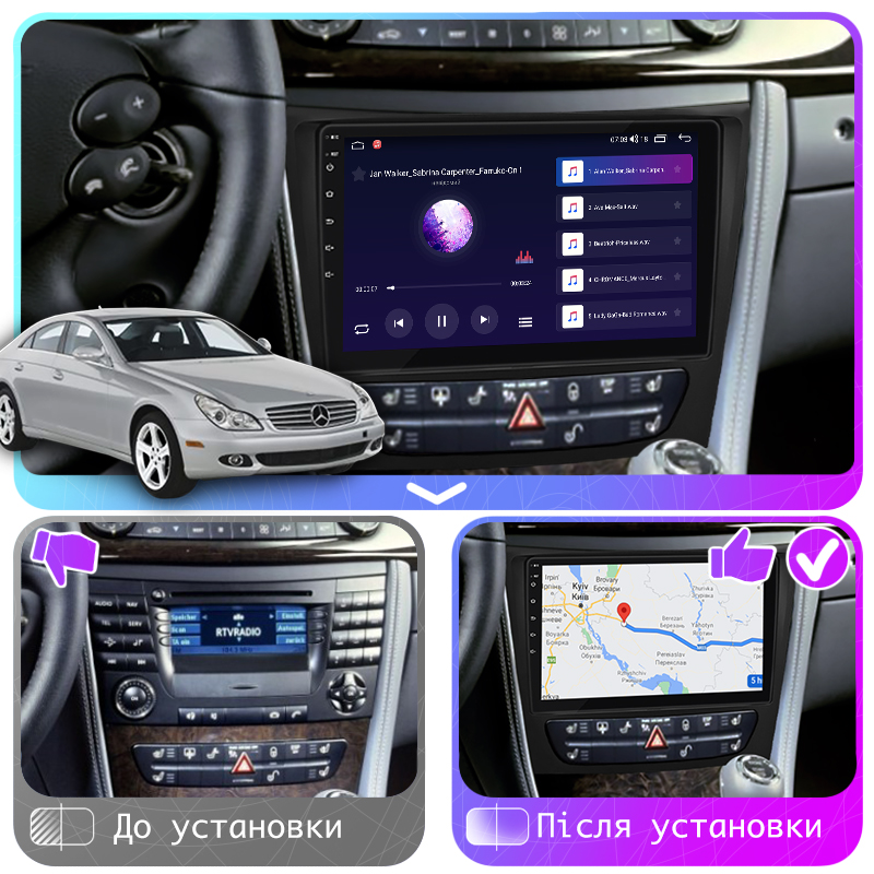 Штатная магнитола Lesko для Mercedes-Benz CLS I (C219) 2004-2008 экран 9" 2/32Gb CarPlay 4G Wi-Fi GPS Prime