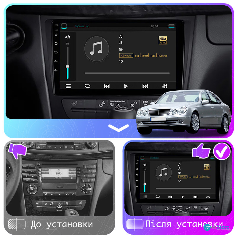 Штатная магнитола Lesko для Mercedes-Benz E-Класс III (W211, S211) 2002-2006 экран 9" 2/32Gb Wi-Fi GPS Base