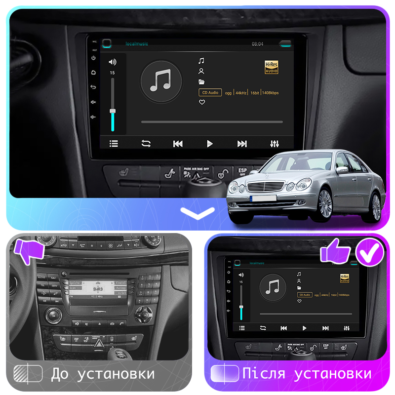 Штатная магнитола Lesko для Mercedes-Benz E-Класс III (W211, S211) 2002-2006 экран 9" 6/128Gb 4G Wi-Fi GPS Top