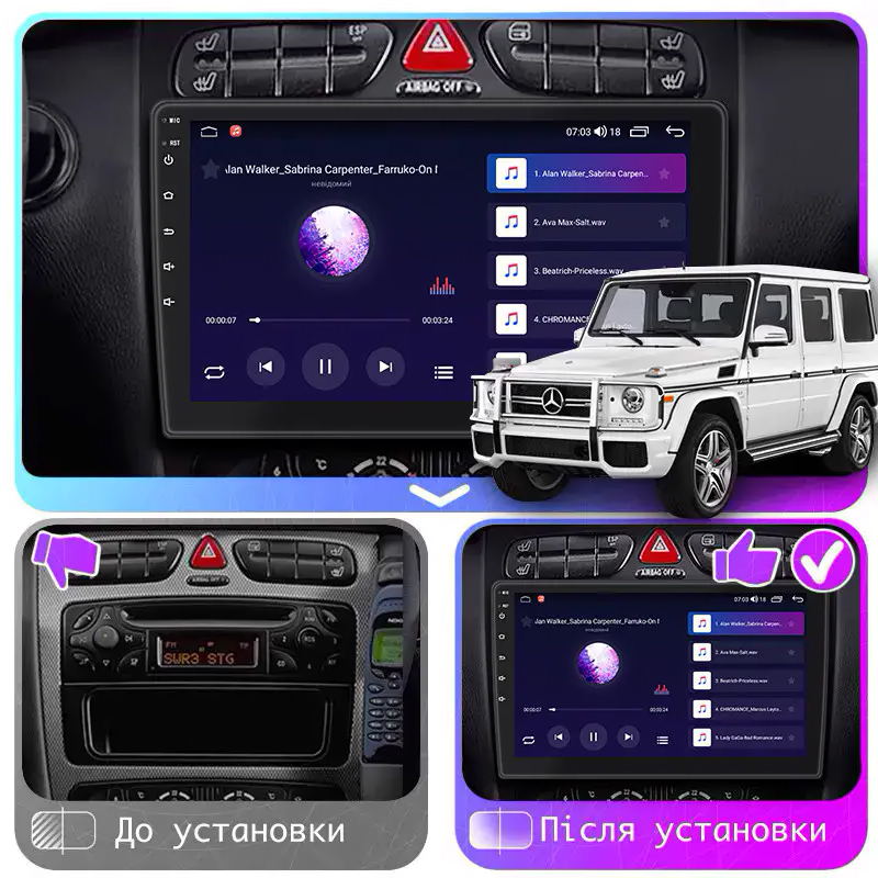 Штатная магнитола Lesko для Mercedes-Benz G-Класс II (W463) 1990-2006 экран 9" 4/64Gb CarPlay 4G Wi-Fi GPS Prime