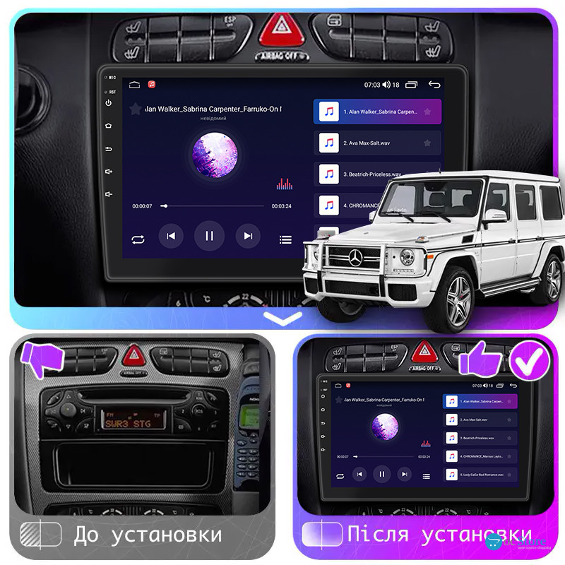 Штатная магнитола Lesko для Mercedes-Benz G-Класс II (W463) 1990-2006 экран 9" 2/32Gb 4G Wi-Fi GPS Top