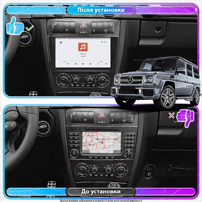 Штатная магнитола Lesko для Mercedes-Benz G-Класс II (W463) Рестайлинг 1 2006-2008 экран 9" 4/64 QLED CarPlay 4G Wi-Fi GPS 360 Prime