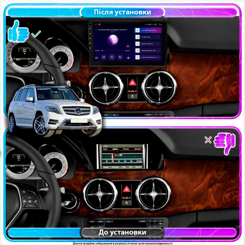 Штатная магнитола Lesko для Mercedes-Benz GLK-Класс I (X204) Рестайлинг 2012-2015 экран 9" 4/64Gb CarPlay 4G Wi-Fi GPS Prime