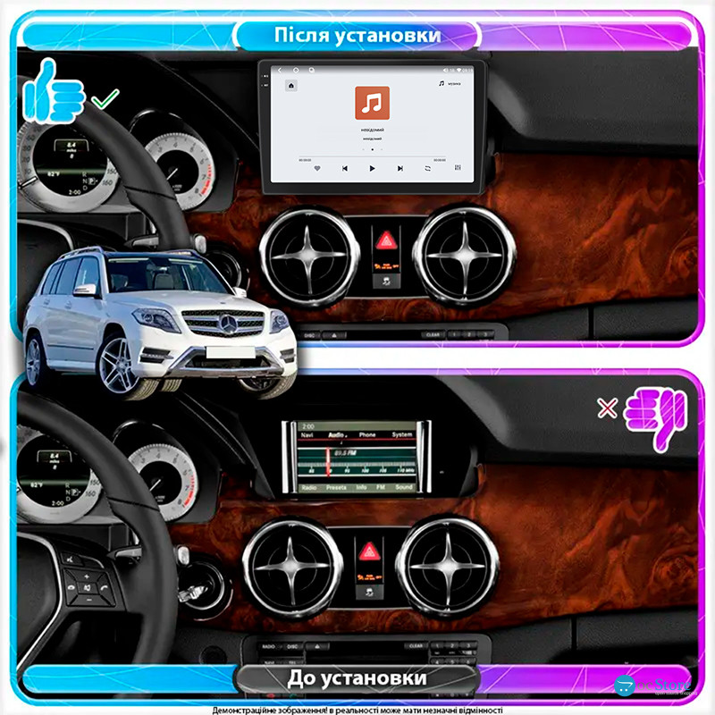 Штатная магнитола Lesko для Mercedes-Benz GLK-Класс I (X204) Рестайлинг 2012-2015 экран 9" 4/64 QLED CarPlay 4G Wi-Fi GPS 360 Prime