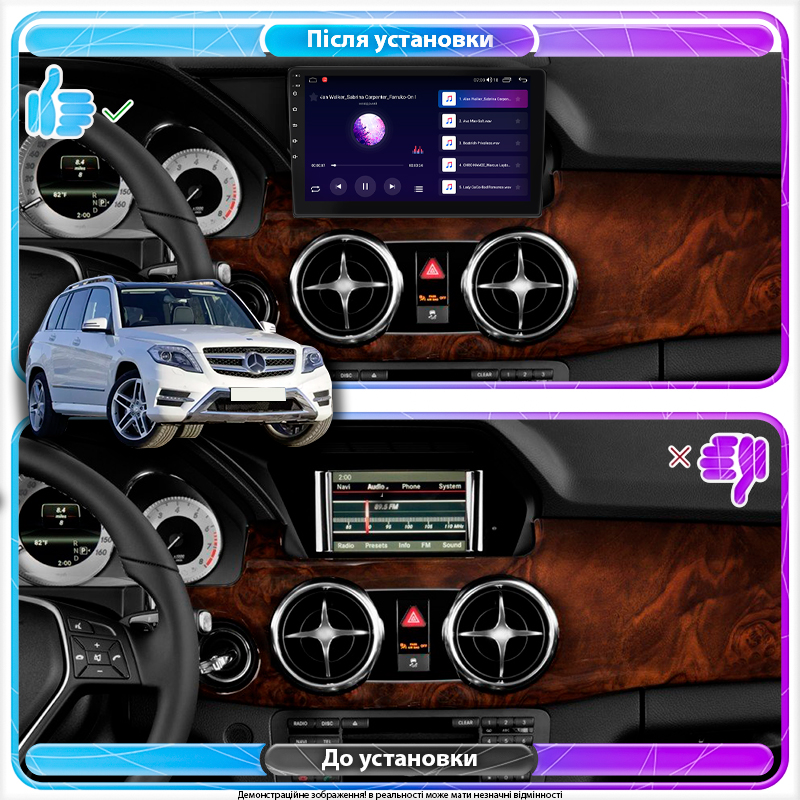 Штатная магнитола Lesko для Mercedes-Benz GLK-Класс I (X204) Рестайлинг 2012-2015 экран 9" 6/128Gb 4G Wi-Fi GPS Top