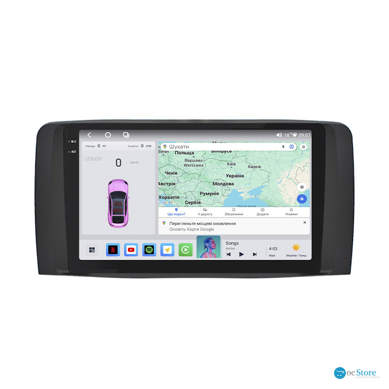 Штатная магнитола Lesko для Mercedes-Benz R-Класс I 2005-2007 экран 9" 4/64 QLED CarPlay 4G Wi-Fi GPS 360 Prime