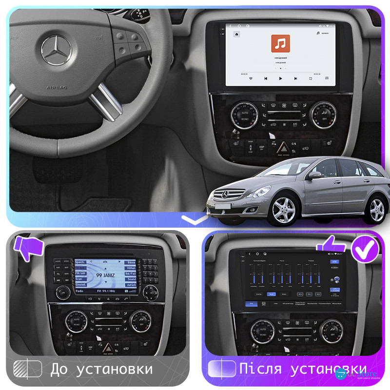 Штатная магнитола Lesko для Mercedes-Benz R-Класс I 2005-2007 экран 9" 4/64 QLED CarPlay 4G Wi-Fi GPS 360 Prime