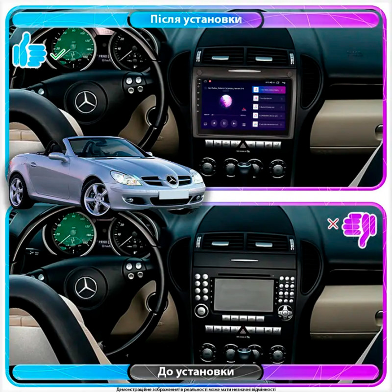 Штатная магнитола Lesko для Mercedes-Benz SLK-Класс II (R171) 2004-2008 экран 9" 4/64Gb CarPlay 4G Wi-Fi GPS Prime