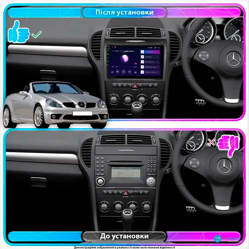 Штатная магнитола Lesko для Mercedes-Benz SLK-Класс II (R171) Рестайлинг 2008-2011 экран 9" 1/16Gb Wi-Fi GPS Base
