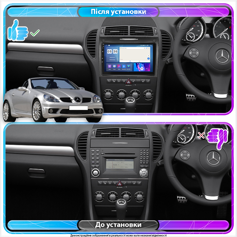 Штатная магнитола Lesko для Mercedes-Benz SLK-Класс II (R171) Рестайлинг 2008-2011 экран 9" 2/32Gb CarPlay 4G Wi-Fi GPS Prime