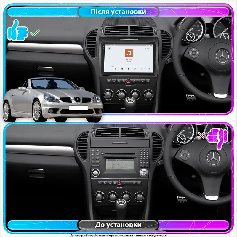 Штатная магнитола Lesko для Mercedes-Benz SLK-Класс II (R171) Рестайлинг 2008-2011 экран 9" 4/64 QLED CarPlay 4G Wi-Fi GPS 360 Prime