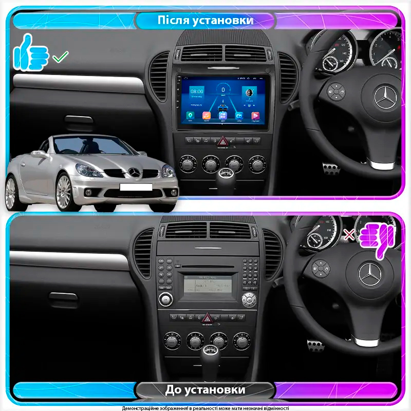 Штатная магнитола Lesko для Mercedes-Benz SLK-Класс II (R171) Рестайлинг 2008-2011 экран 9" 6/128Gb 4G Wi-Fi GPS Top