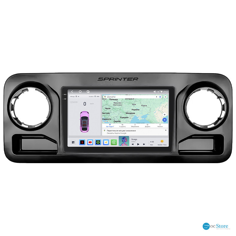 Штатная магнитола Lesko для Mercedes-Benz Sprinter III (W907/910) 2018-н.в. экран 10" 4/64 QLED CarPlay 4G Wi-Fi GPS 360 Prime