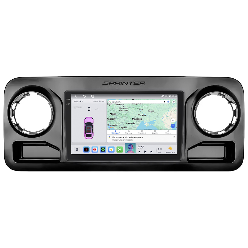 Штатная магнитола Lesko для Mercedes-Benz Sprinter III (W907/910) 2018-н.в. экран 10" 4/64 QLED CarPlay 4G Wi-Fi GPS 360 Prime