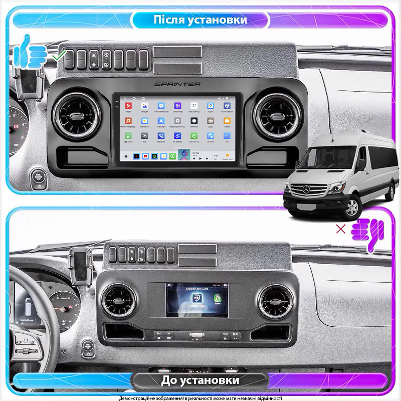 Штатная магнитола Lesko для Mercedes-Benz Sprinter III (W907/910) 2018-н.в. экран 10" 4/64 QLED CarPlay 4G Wi-Fi GPS 360 Prime