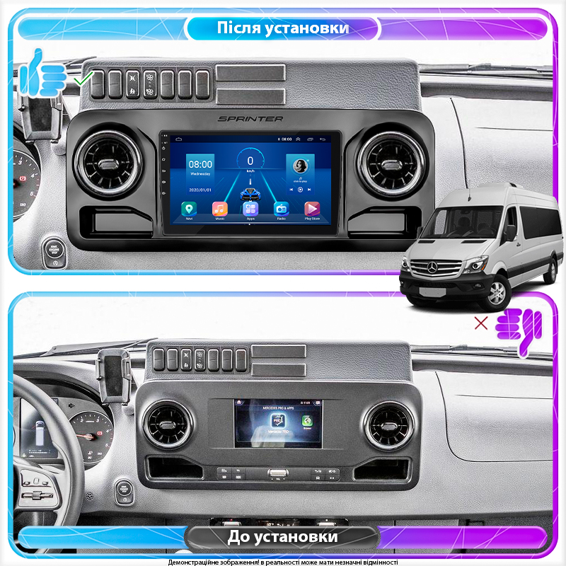 Штатная магнитола Lesko для Mercedes-Benz Sprinter III (W907/910) 2018-н.в. экран 10" 2/32Gb 4G Wi-Fi GPS Top