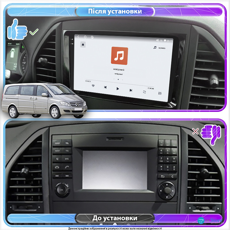 Штатная магнитола Lesko для Mercedes-Benz Viano I (W639) Рестайлинг 2010-2014 экран 9" 4/64 QLED CarPlay 4G Wi-Fi GPS 360 Prime