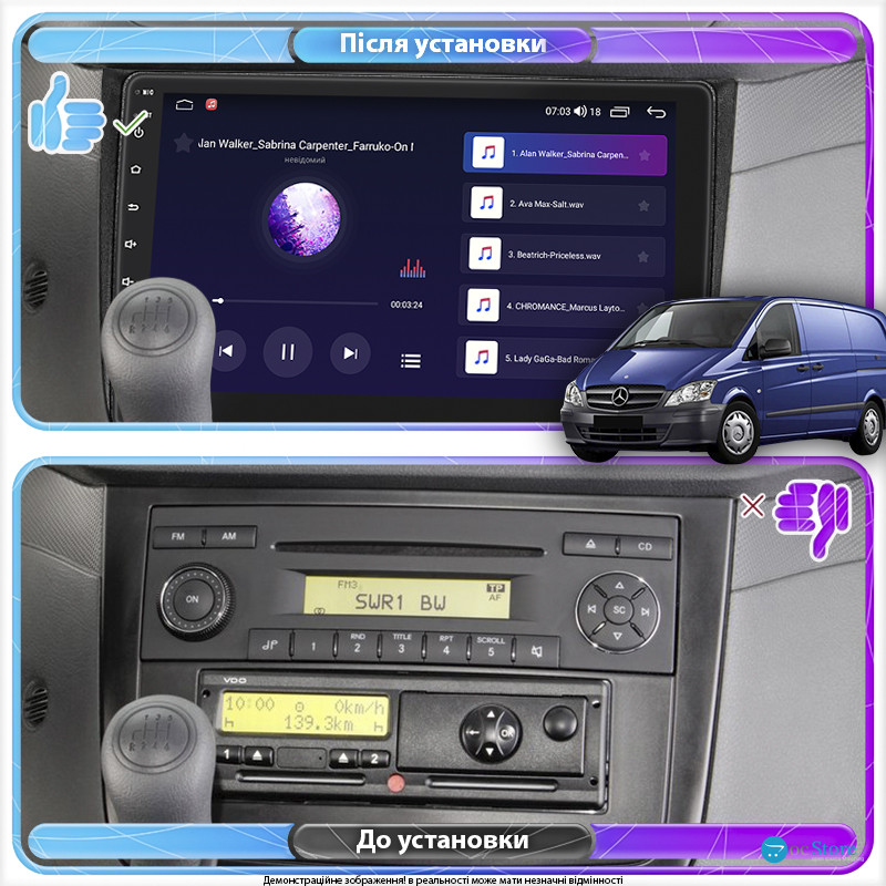 Штатная магнитола Lesko для Mercedes-Benz Vito II (W639) Рестайлинг 2010-2014 экран 10" 1/16Gb Wi-Fi GPS Base