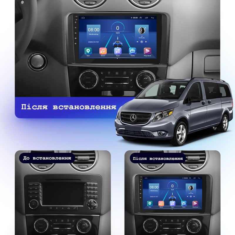 Штатная магнитола Lesko для Mercedes-Benz Vito III (W447) 2014-н.в. экран 10" 2/32Gb 4G Wi-Fi GPS Top