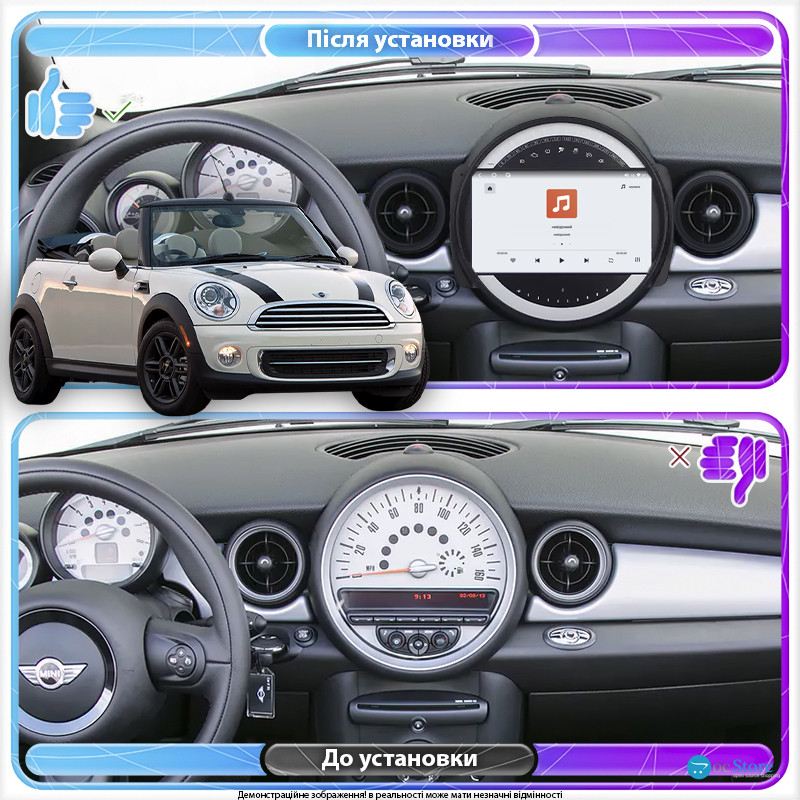 Штатная магнитола Lesko для MINI Cabrio II Рестайлинг 2010-2015 экран 9" 4/64 QLED CarPlay 4G Wi-Fi GPS 360 Prime