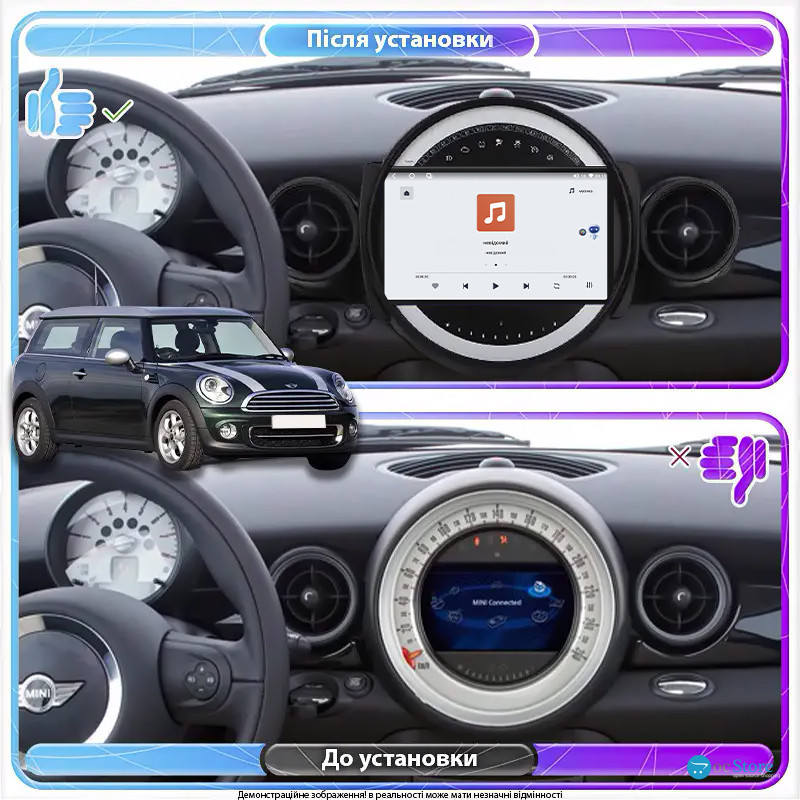 Штатная магнитола Lesko для MINI Clubman I Рестайлинг 2010-2014 экран 9" 4/64 QLED CarPlay 4G Wi-Fi GPS 360 Prime