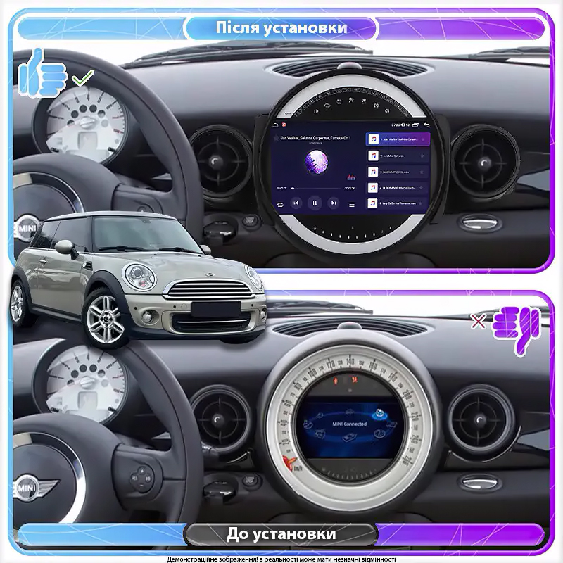 Штатная магнитола Lesko для MINI Hatch II (R56) 2006-2010 экран 9" 4/64 QLED CarPlay 4G Wi-Fi GPS 360 Prime