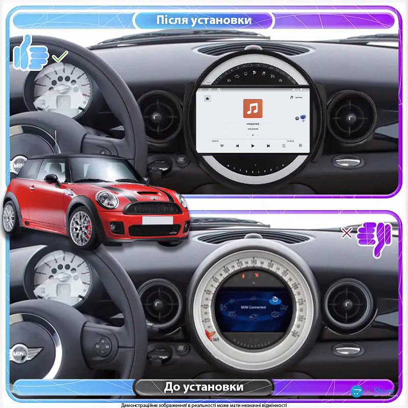 Штатная магнитола Lesko для MINI Hatch II (R56) Рестайлинг 2010-2013 экран 9" 4/64 QLED CarPlay 4G Wi-Fi GPS 360 Prime