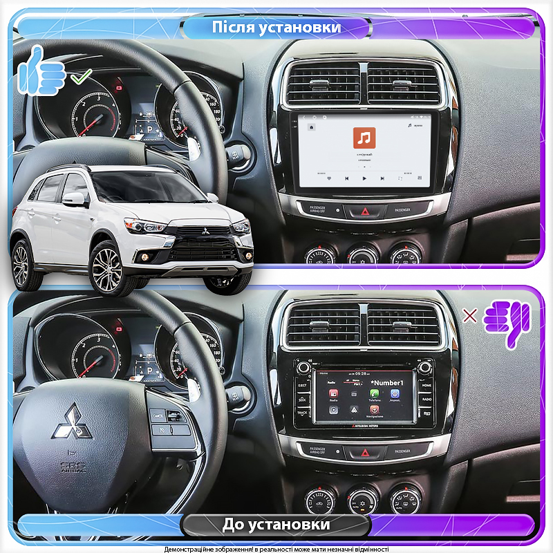 Штатная магнитола Lesko для Mitsubishi ASX I Рестайлинг 2 2016-2020 экран 9" 4/64 QLED CarPlay 4G Wi-Fi GPS 360 Prime