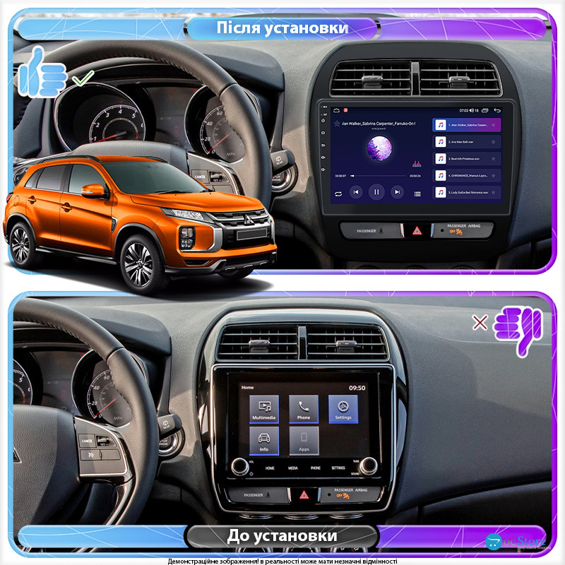 Штатная магнитола Lesko для Mitsubishi ASX I Рестайлинг 3 2020-н.в. экран 10" 1/16Gb Wi-Fi GPS Base