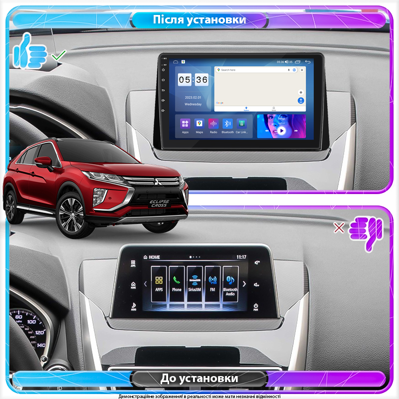 Штатная магнитола Lesko для Mitsubishi Eclipse Cross I 2017-2020 экран 10" 2/32Gb CarPlay 4G Wi-Fi GPS Prime