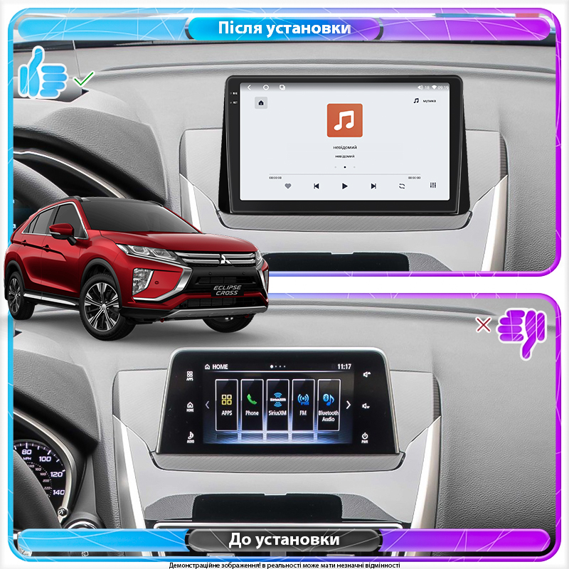 Штатная магнитола Lesko для Mitsubishi Eclipse Cross I 2017-2020 экран 10" 4/64 QLED CarPlay 4G Wi-Fi GPS 360 Prime